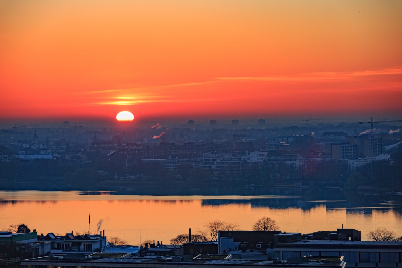 Photo: Sunrise in Hamburg from above